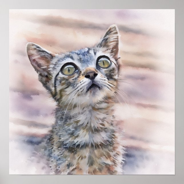Sweet Kitten sucht nach Wasserfarben Art Poster (Vorne)
