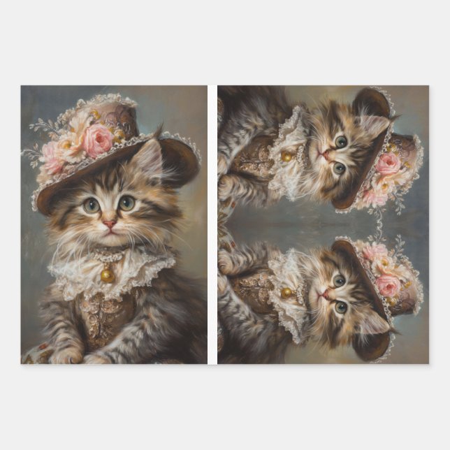 Sweet Kitten Vintag Dress Decoupage Paper Geschenkpapier Set (Vorderseite 3)