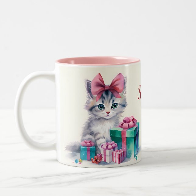 Sweet Kitty Cat Name Custom Kitten Geschenk hinzuf Zweifarbige Tasse (Links)