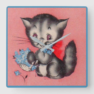 sweet kitty cat quadratische wanduhr