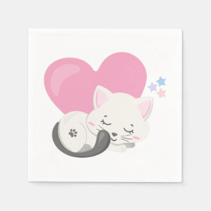 Sweet Kitty Cat Schlafen mit einem großen Herz im  Serviette