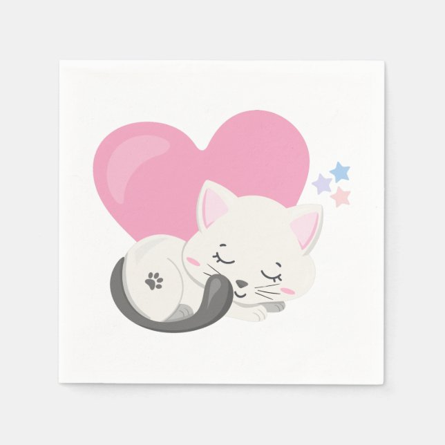 Sweet Kitty Cat Schlafen mit einem großen Herz im  Serviette (Vorderseite)
