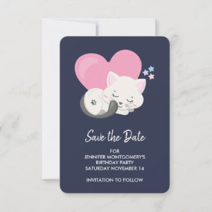 Sweet Kitty Cat Schlafen mit einem großen Herz Save The Date