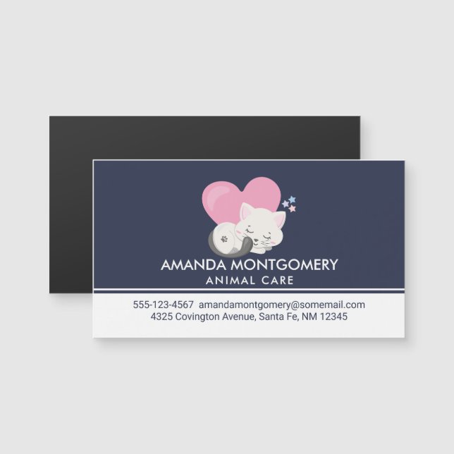 Sweet Kitty Cat Schlafen mit einem großen rosa Her Magnetkarte (Vorne/Hinten)