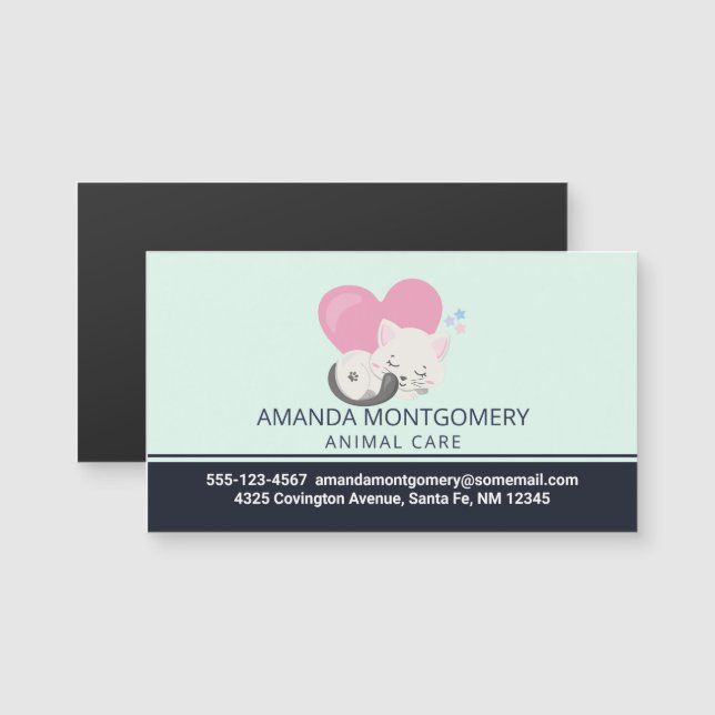 Sweet Kitty Cat Schlafen mit einem großen rosa Her Magnetkarte (Vorne/Hinten)