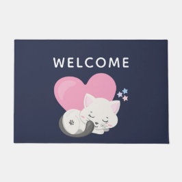 Sweet Kitty Cat Schlafen mit rosa Herz Willkommen Fußmatte