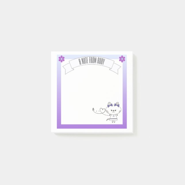 Sweet Kitty Graphic Lila Border Personalisiert Post-it Klebezettel (Vorderseite)