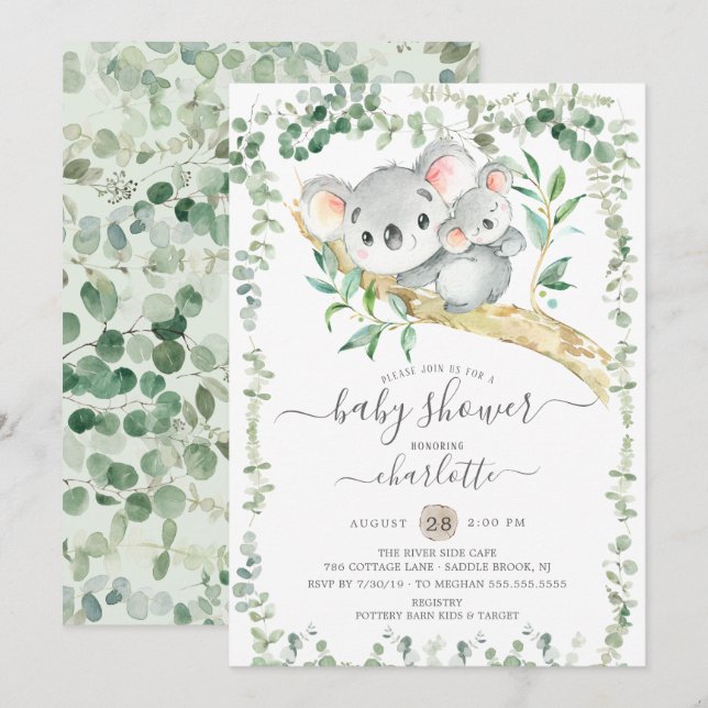 Sweet Koala Bear Baby Dusche Einladung (Vorne/Hinten)