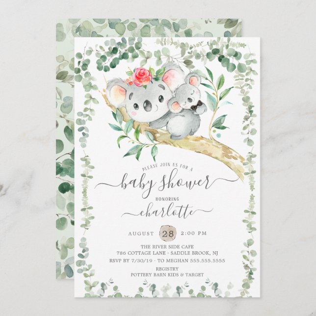 Sweet Koala Bear Boys Kinderdusche Einladung (Vorne/Hinten)