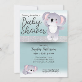 Sweet Koala Bears Aquamarin Gender Neutral Baby Du Einladung
