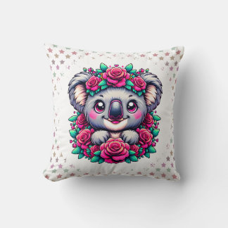 Sweet Koala with Pink Rose Wreath Kissen