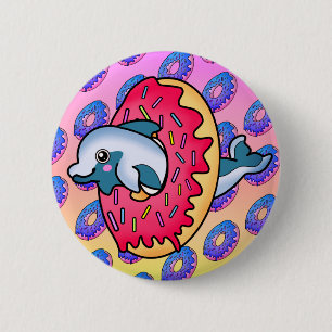 Sweet Lächeln Dolphin in Niedlich rosa Donut Button