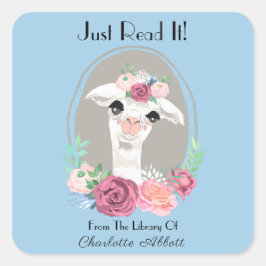 Sweet Lady Llama mit Rose Buchzeichen Quadratischer Aufkleber