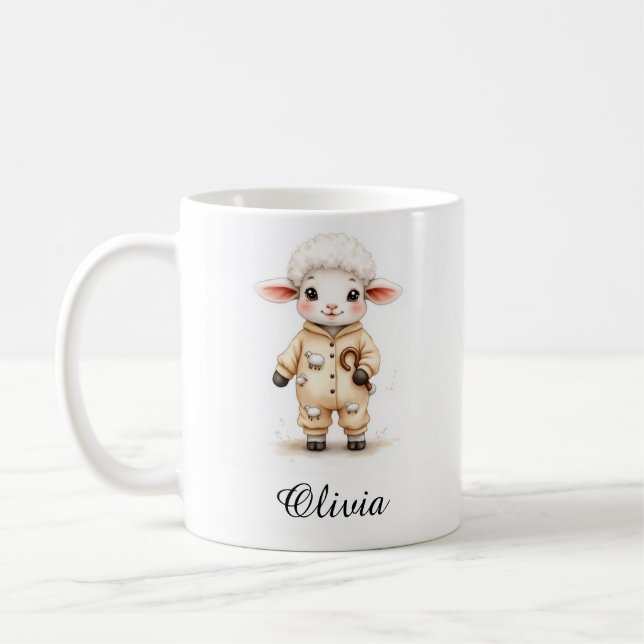 Sweet Lamb in Christmas Pajamas Custom Name Mug Kaffeetasse (Links)