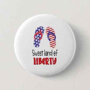 Sweet Land Liberty, USA Flag Flip Flops Button