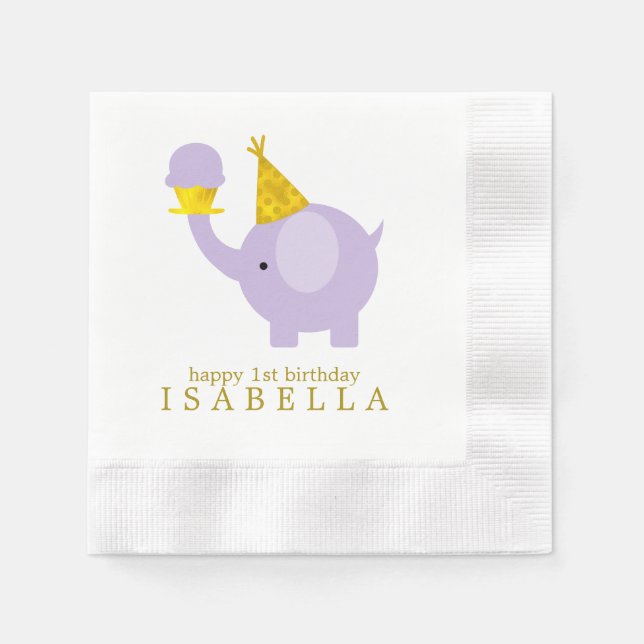 Sweet Lavender Elephant Birthday Party Serviette (Vorderseite)