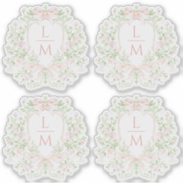 Sweet Leaf Wappen mit rosa Bogen | Monogramm-Hochz Aufkleber