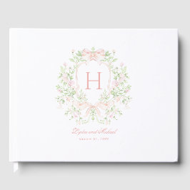Sweet Leaf Wappen mit rosa Bogen | Monogramm-Hochz Gästebuch