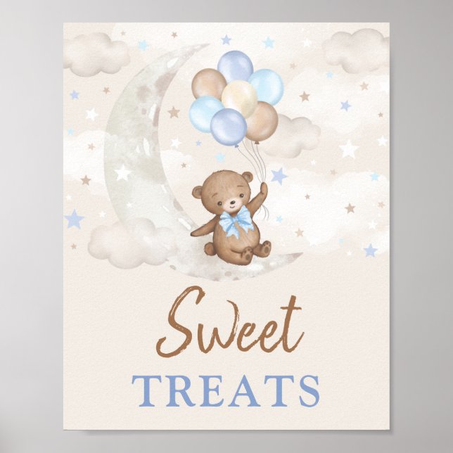 Sweet Leckereien Moon Teddy Bär Blue Brown Balloon Poster (Vorne)
