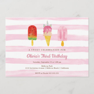 Sweet Leckereien Pink Girls Geburtstagsparty Einladung