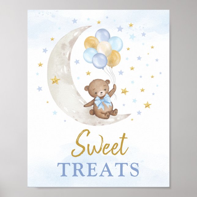 Sweet Leckereien Teddy Bear Blue Gold Balloons Poster (Vorne)