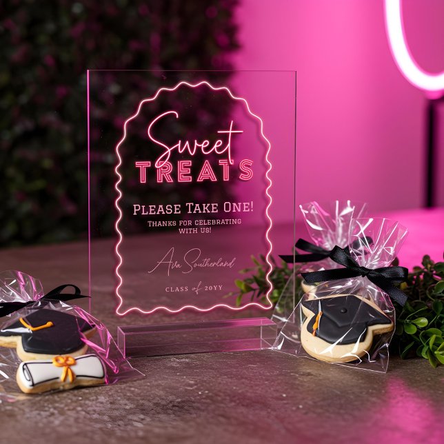 Sweet Leckereien Wavy Arch Pink Neon Graduation Pa Acrylschild (Sweet Treats Wavy Arch Pink Neon Graduation Party Acrylic Sign)