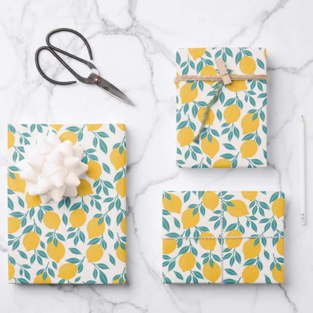 Sweet Lemon Branches Muster Geschenkpapier Set (Vorderseite)