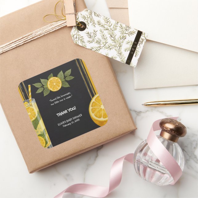 Sweet Lemonade Chalkboard Stand Baby Dusche Quadratischer Aufkleber (Schenken)
