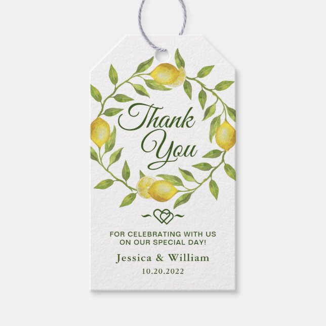 Sweet Lemons & Greenery Gastgeschenk Hochzeit Viel Geschenkanhänger (Vorderseite)