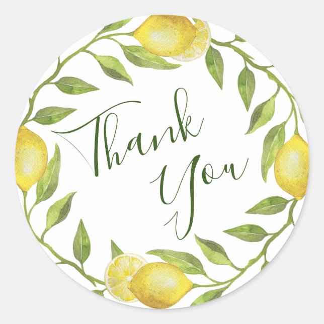 Sweet Lemons & Greenery Hochzeit im Wasser Runder Aufkleber (Vorderseite)