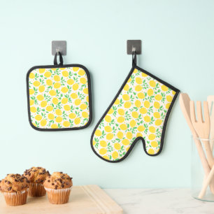 Sweet Lemons Leaf Muster Ofenhandschuh & Topflappen-Set