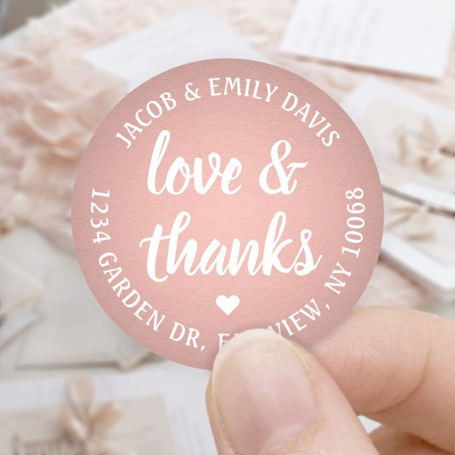 Sweet Liebe & Danke Rosa Rose Gold Imitate Foil Runder Aufkleber (Von Creator hochgeladen)