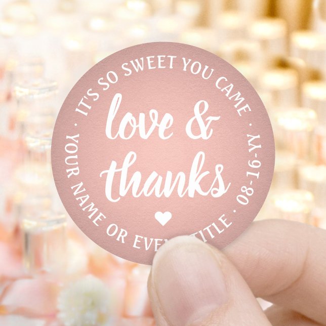 Sweet Liebe & Danke Rosa Rose Gold Imitate Foil Runder Aufkleber (Von Creator hochgeladen)