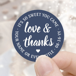 Sweet Liebe & Danke Script Navy Blue & White Runder Aufkleber