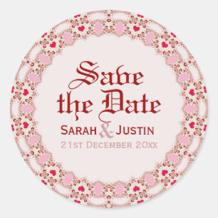 Sweet Liebe Hearts Lace Save the Date rund Sticker