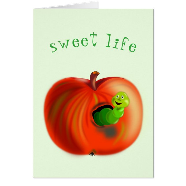 Sweet Life Card Happy Worm in Apple - Spaß (Vorne)