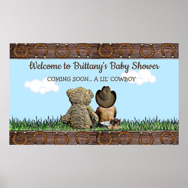 Sweet Lil Ethnic Baby Cowboy und Teddy Bear Poster (Vorne)