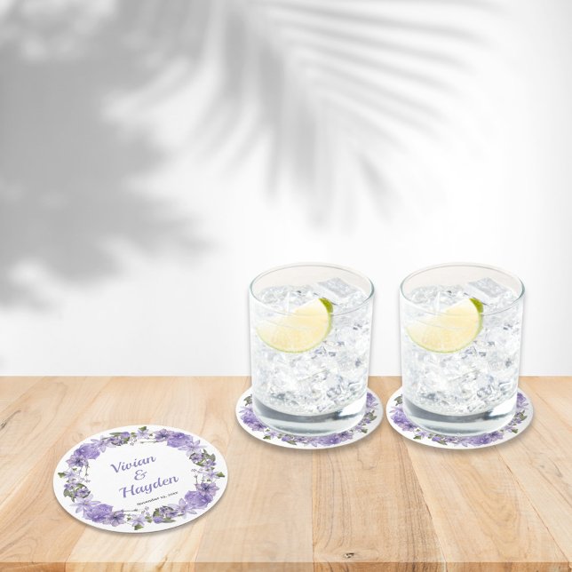 Sweet Lila Blumenhochzeit Runder Pappuntersetzer (Von Creator hochgeladen)