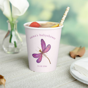 Sweet Lila Dragonfly - Babydusche Pappbecher