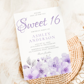 Sweet Lila Lavendel Girls Sweet 16 Birthday Einladung