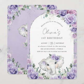Sweet Lila Lilac Floral Elephant Geburtstagsparty Einladung