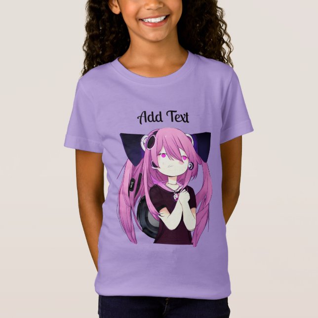 Sweet Lila und Black Anime Girl mit Katzenohren T-Shirt (Vorderseite)