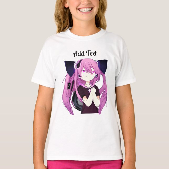 Sweet Lila und Black Anime Girl mit Katzenohren T-Shirt (Vorderseite)