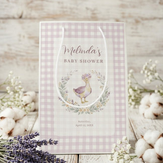 Sweet Lilac Gingham Baby Goose Baby Shower LPM26 Mittlere Geschenktüte