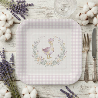 Sweet Lilac Gingham Baby Goose Baby Shower LPM26 Pappteller