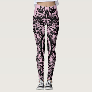 Sweet Lilac mit Black Damask Muster Athletic Leggings