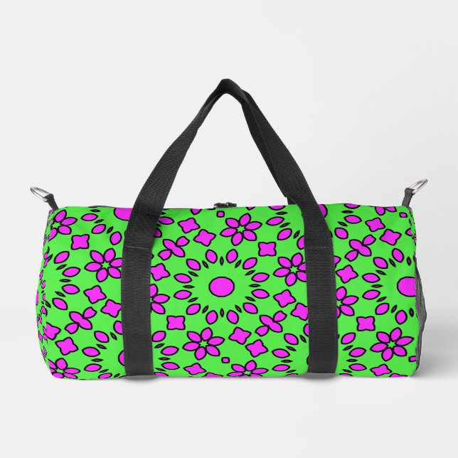 Sweet Lime Green & Lila Floral Muster Duffle Bag (Vorderseite)