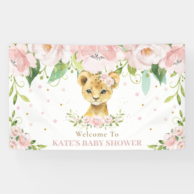 Sweet Lion Cub Blush Pink Floral Hintergrund Willk Banner (Horizontal)
