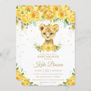 Sweet Lion Yellow Floral Gold Girl Baby Dusche Einladung