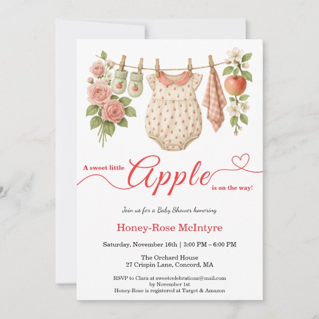 Sweet Little Apple Baby Shower | Fall Rustic Baby  Einladung (Vorderseite)